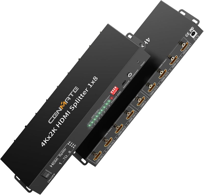 cenmate 4K 1x8 HDMI Splitter 1 in 8 Out, 8 Port HDMI Splitter Support 4Kx2K@30Hz Duplicate/Mirror, HDM 1.4, EDID, HDCP, 3D Video Play for Projector, HDTV - Image 1